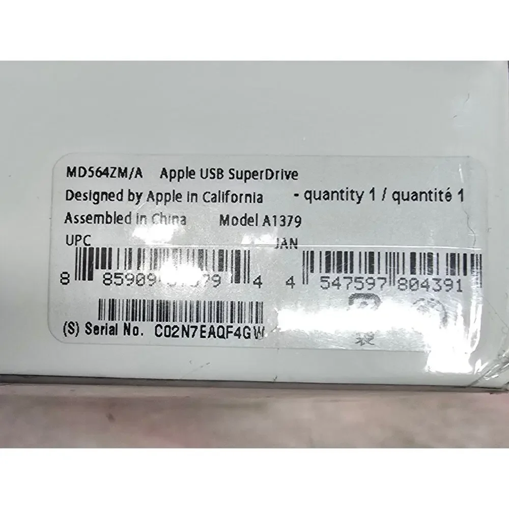 NEW/SEALED Apple USB SuperDrive MD564ZM/A External Optical Drive w/Adapter